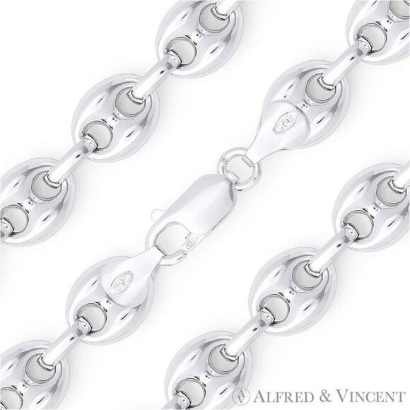11mm Puffed Marina / Mariner Link Chain Necklace in .925 Sterling Silver - 28"